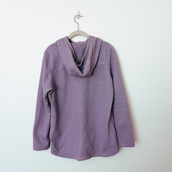 [The North Face] Purple Knit Stitch Fleece Hoodie Snap Button Mock Neck Sz Large - Picture 3 of 12
